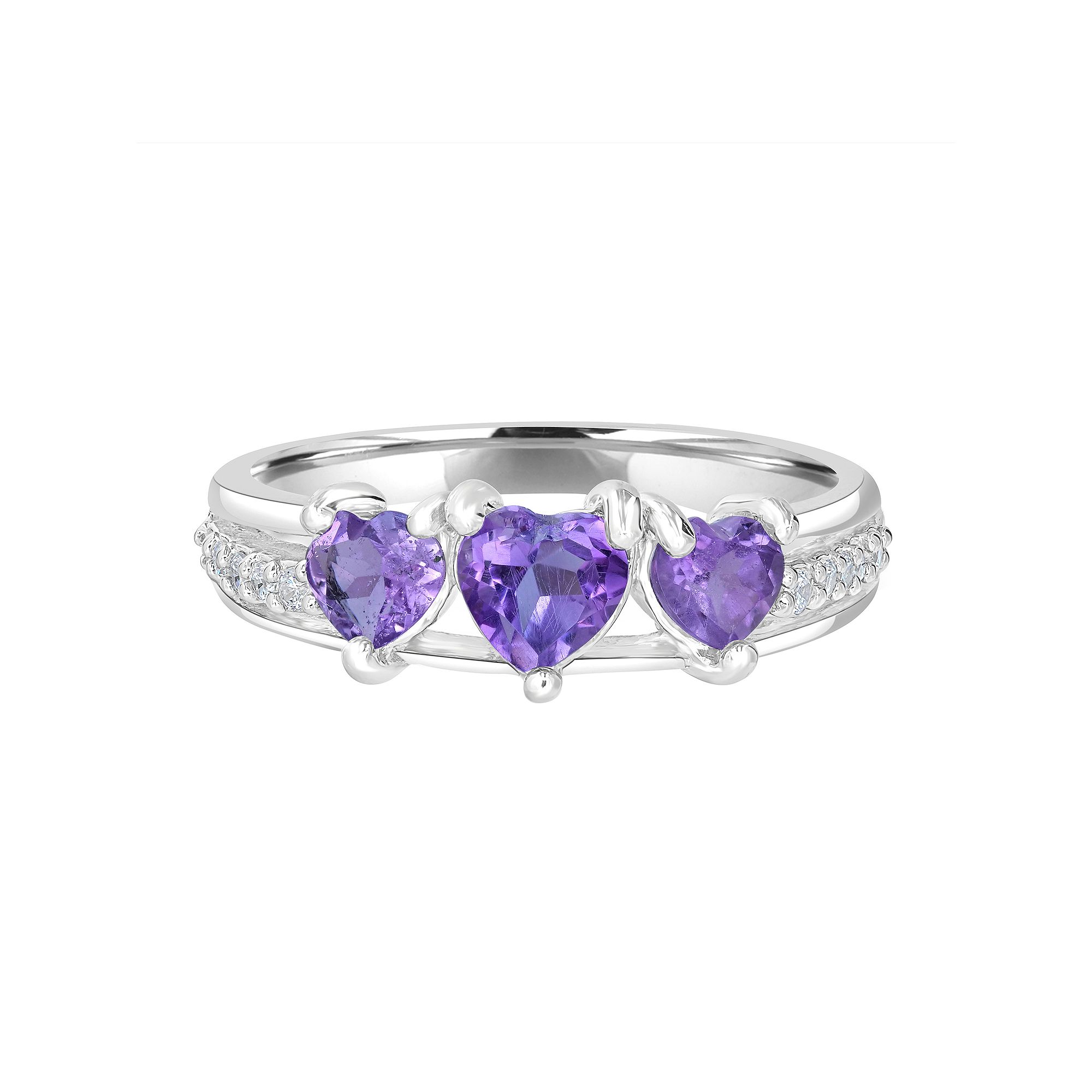 Gemistry Sterling Silver Stone 3 Hearts Ring, Womens, Size: 8, Purple