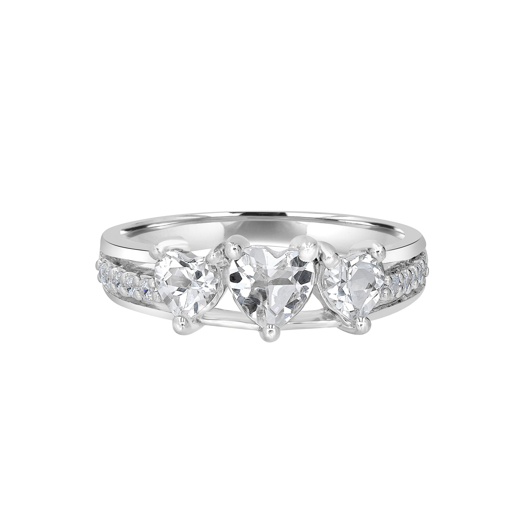 Gemistry Sterling Silver Stone 3 Hearts Ring, Womens, Size: 7, White Topaz