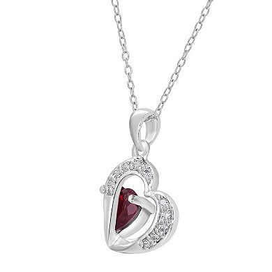 Gemistry Sterling Silver Stone & Cubic Zirconia Heart Pendant Necklace