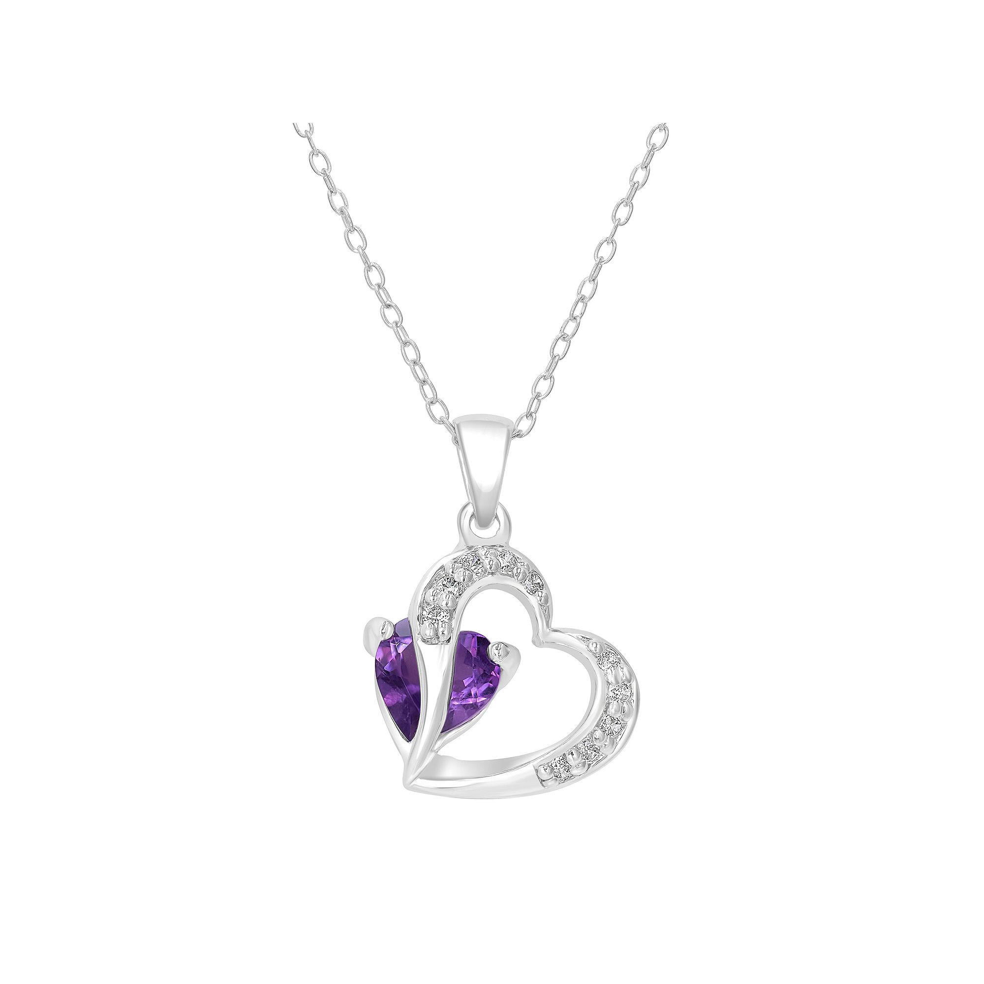 Gemistry Sterling Silver Stone & Cubic Zirconia Heart Pendant Necklace, Wo