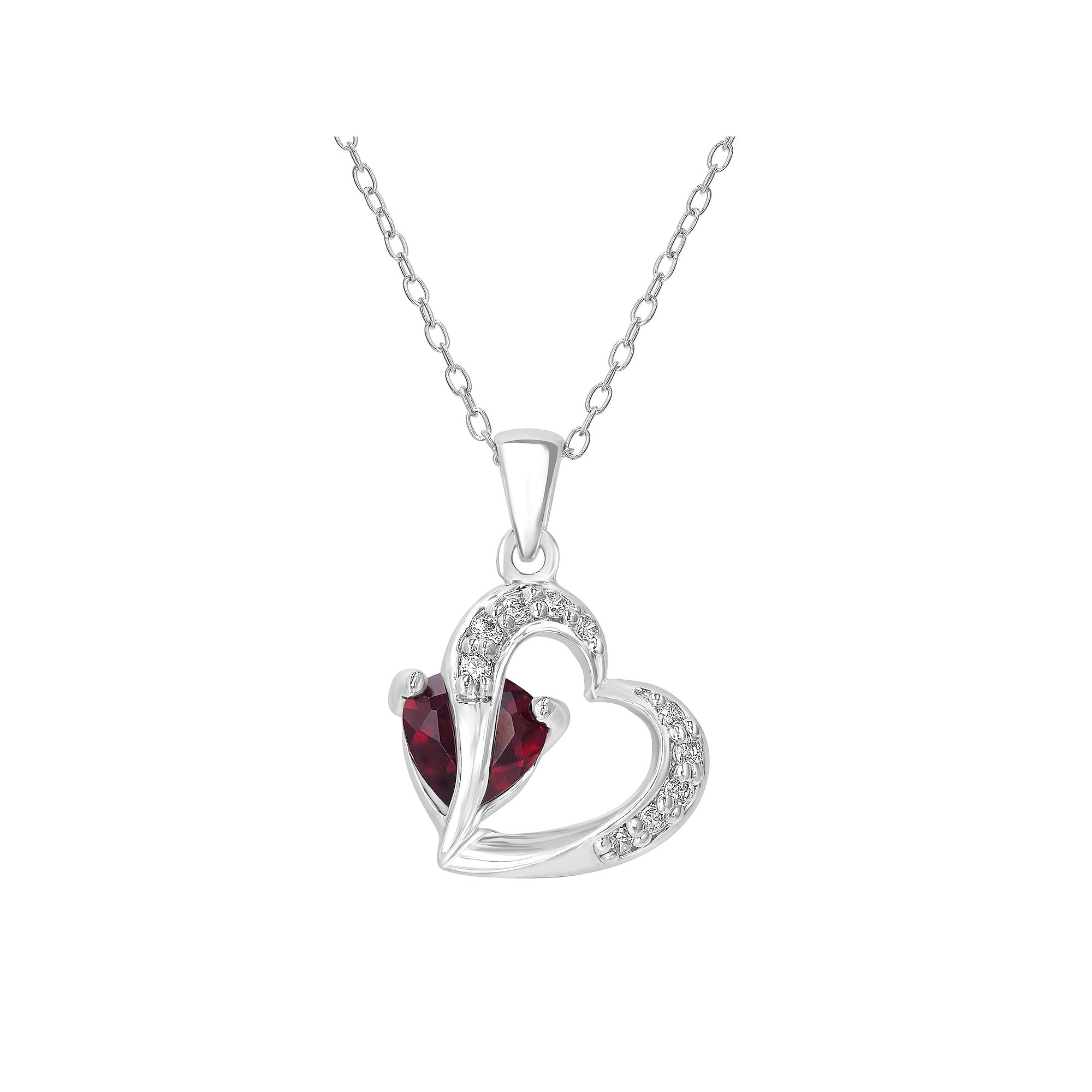 Gemistry Sterling Silver Stone & Cubic Zirconia Heart Pendant Necklace, Wo