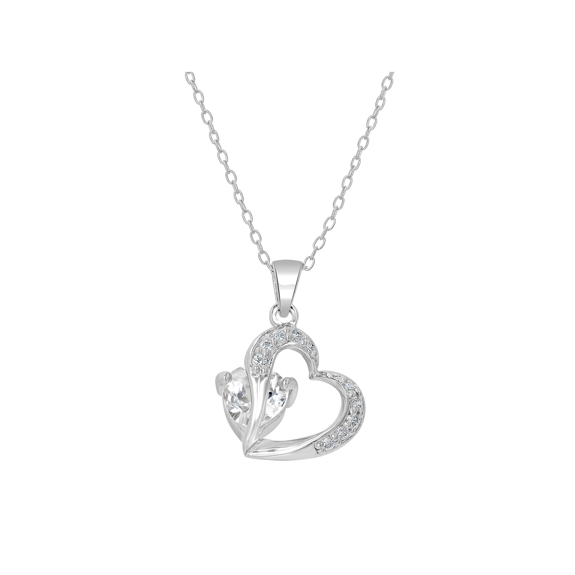 Gemistry Sterling Silver Stone & Cubic Zirconia Heart Pendant Necklace, Wo