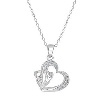 Gemistry Sterling Silver Stone & Cubic Zirconia Heart Pendant Necklace