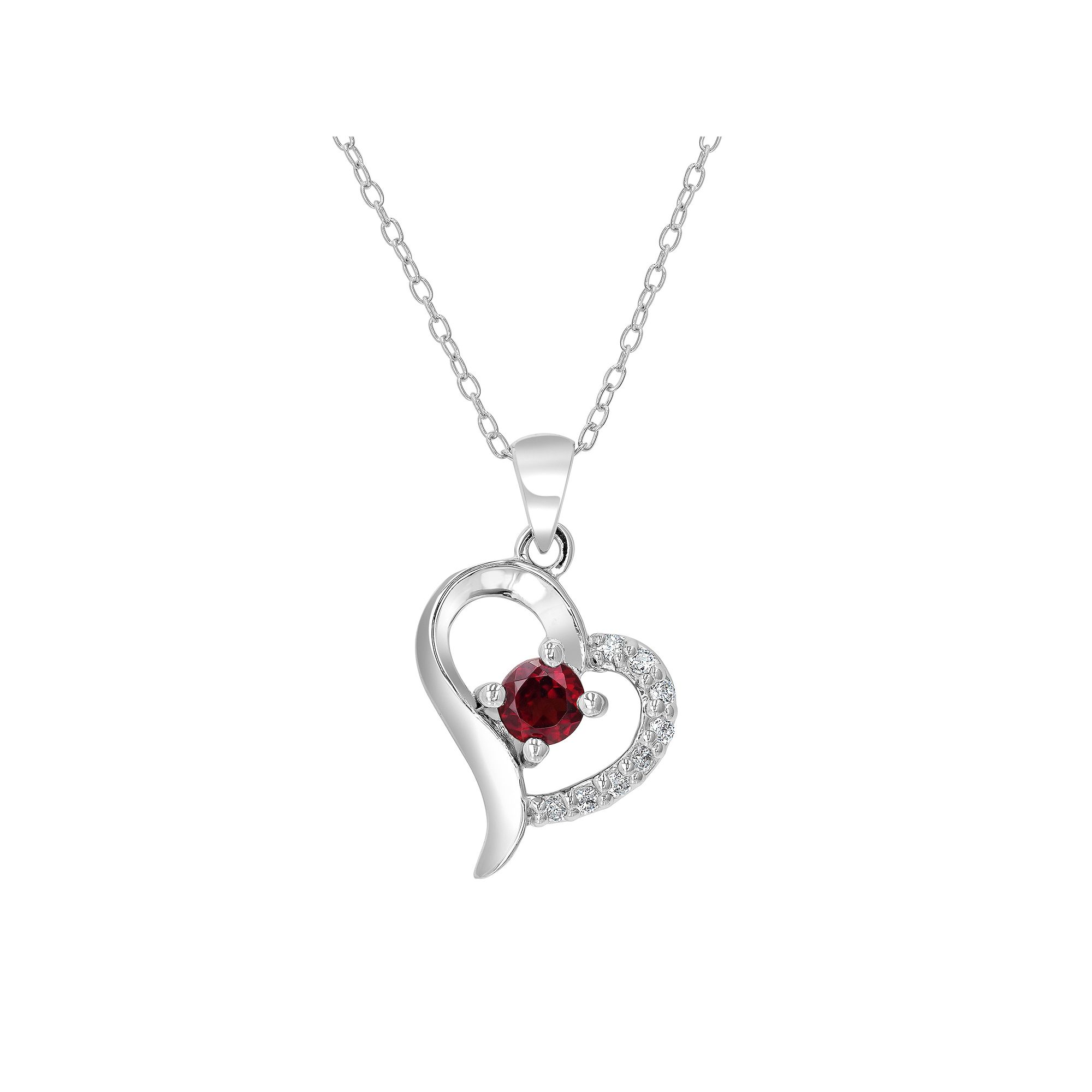 Gemistry Sterling Silver Stone & Cubic Zirconia Heart Necklace, Womens, S