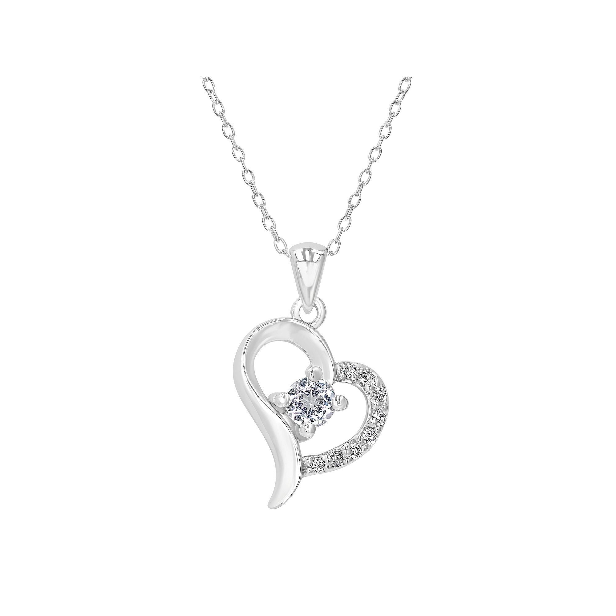 Gemistry Sterling Silver Stone & Cubic Zirconia Heart Necklace, Womens, S