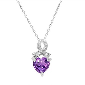 Gemistry Sterling Silver Stone & Cubic Zirconia Heart Ribbon Pendant Necklace