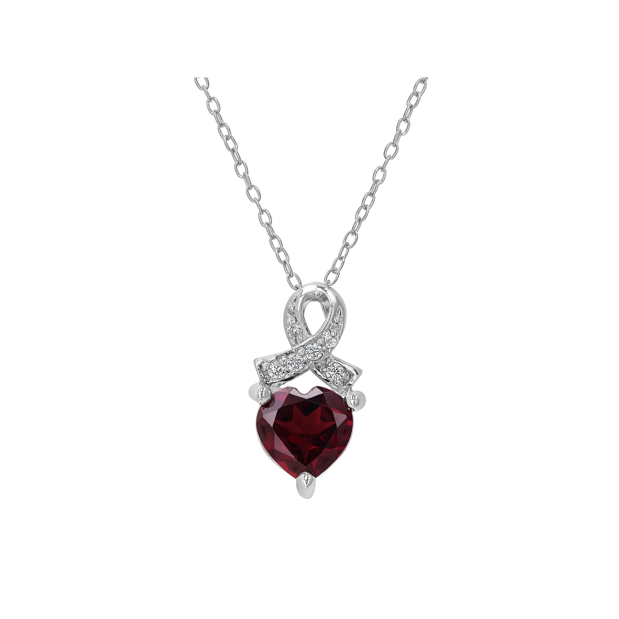 Gemistry Sterling Silver Stone & Cubic Zirconia Heart Ribbon Pendant Neckl