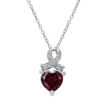 Gemistry Sterling Silver Stone & Cubic Zirconia Heart Ribbon Pendant Necklace
