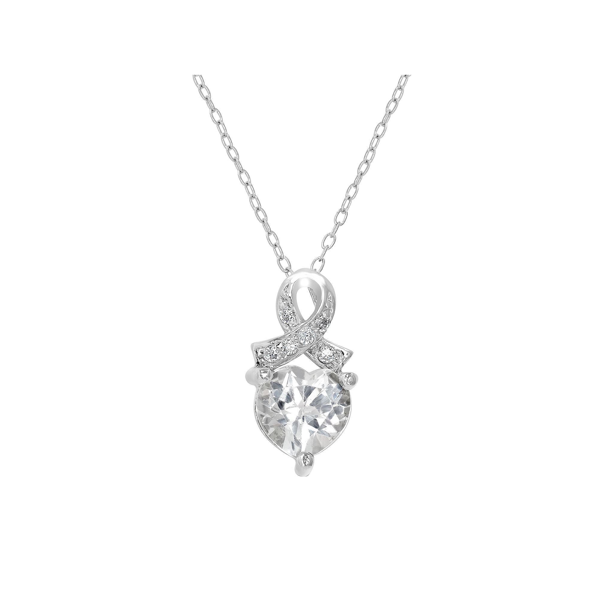 Gemistry Sterling Silver Stone & Cubic Zirconia Heart Ribbon Pendant Neckl