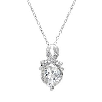 Gemistry Sterling Silver Stone & Cubic Zirconia Heart Ribbon Pendant Necklace