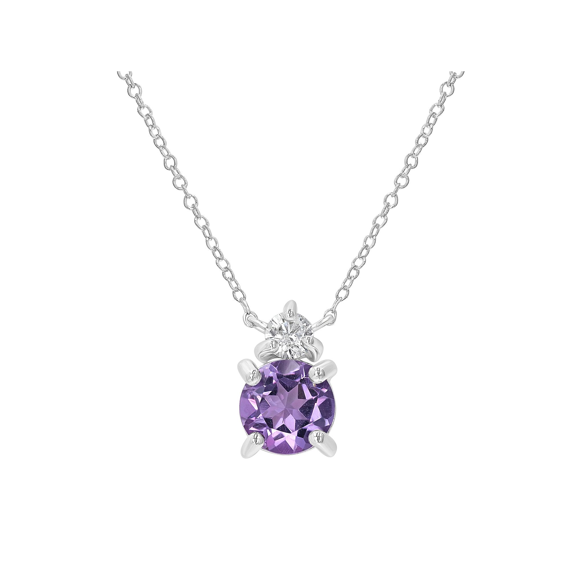 Gemistry Sterling Silver Stone & Cubic Zirconia Round Pendant Necklace, Wo