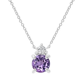 Gemistry Sterling Silver Stone & Cubic Zirconia Round Pendant Necklace