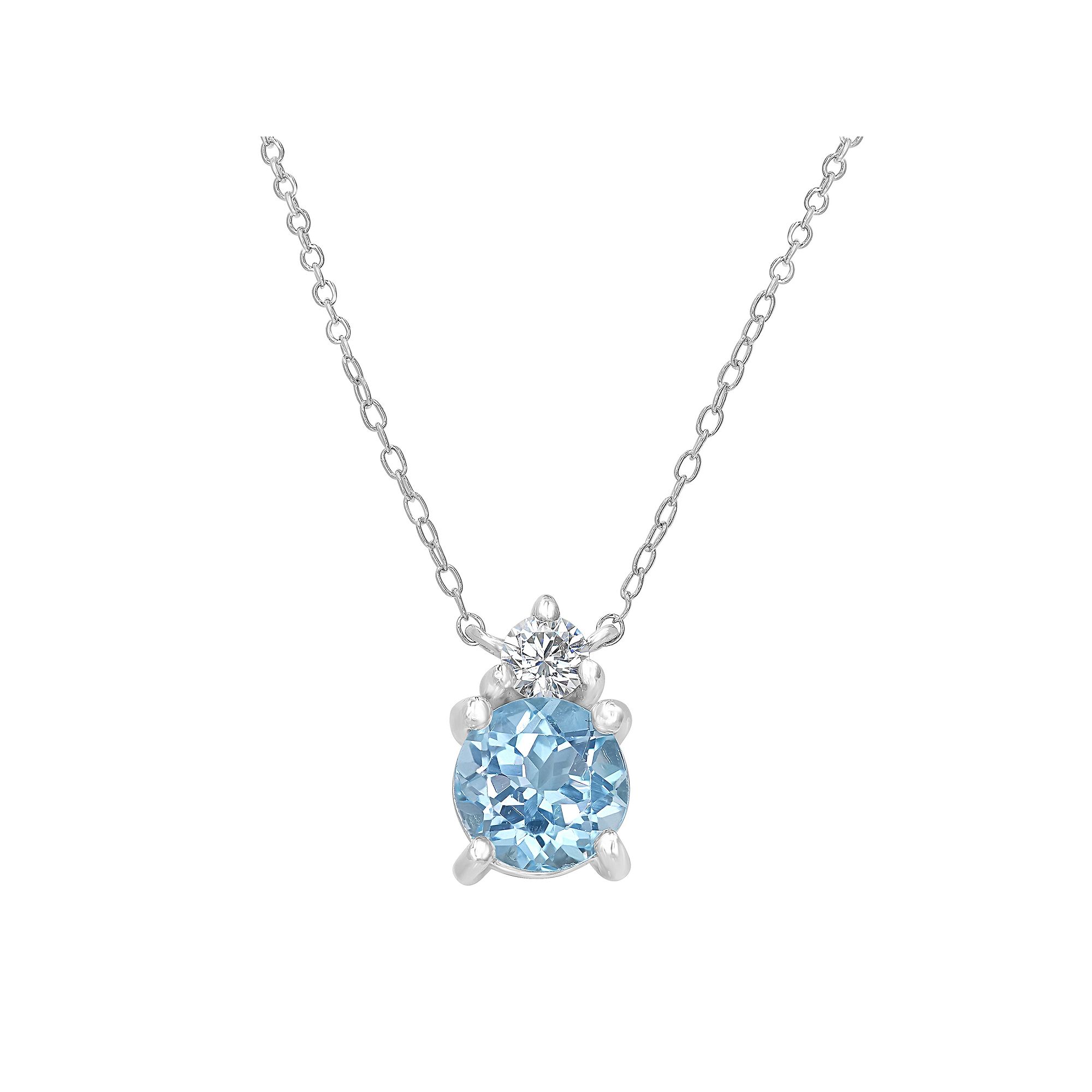 Gemistry Sterling Silver Stone & Cubic Zirconia Round Pendant Necklace, Wo