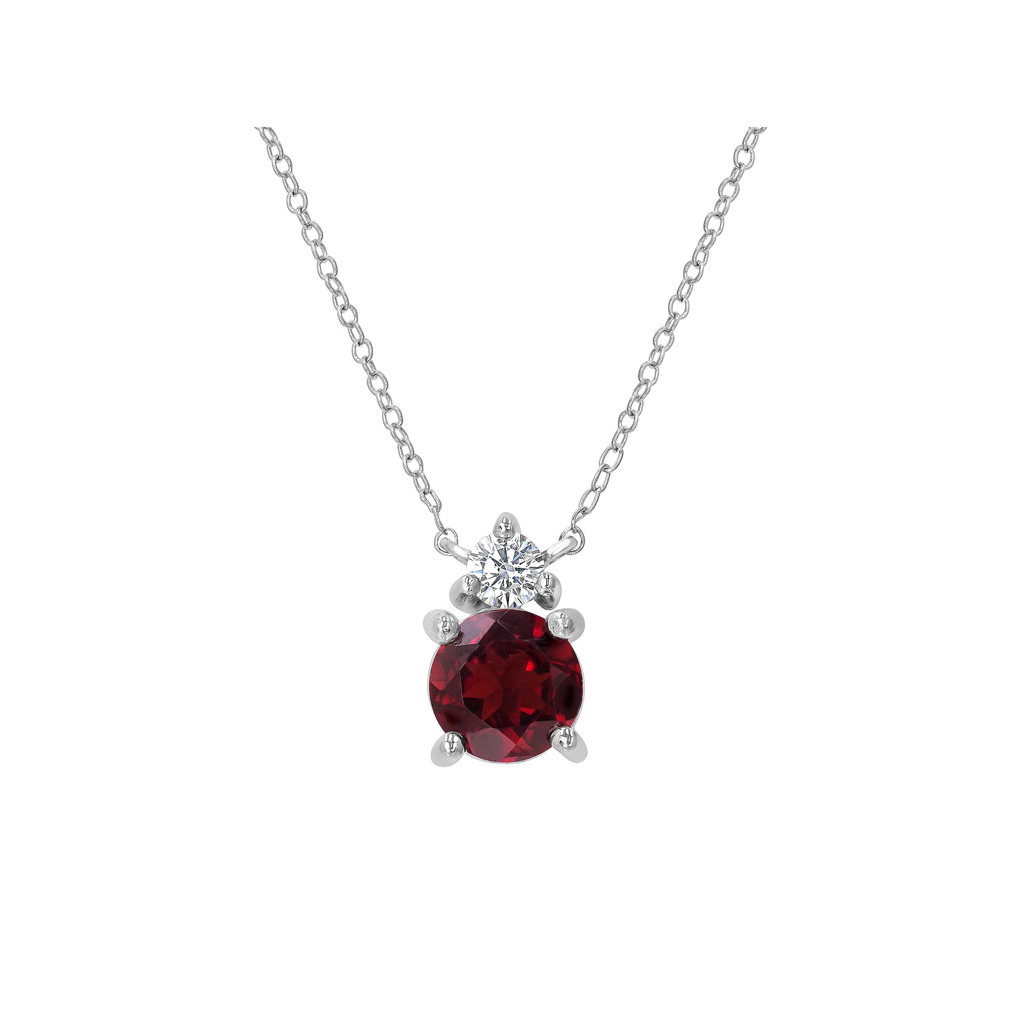 Gemistry Sterling Silver Stone & Cubic Zirconia Round Pendant Necklace, Wo