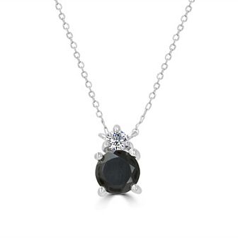 Gemistry Sterling Silver Stone & Cubic Zirconia Round Pendant Necklace