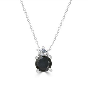 Gemistry Sterling Silver Stone & Cubic Zirconia Round Pendant Necklace