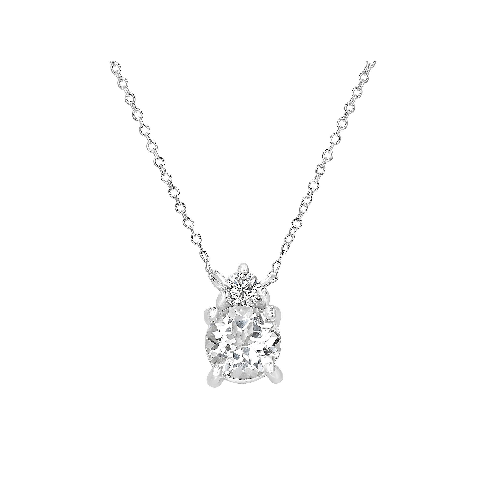 Gemistry Sterling Silver Stone & Cubic Zirconia Round Pendant Necklace, Wo
