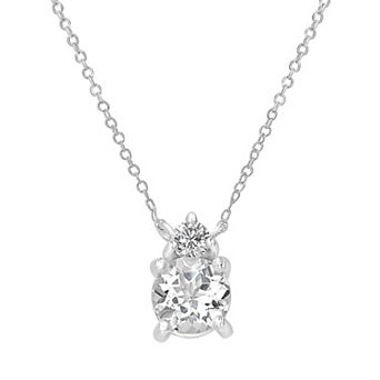 Gemistry Sterling Silver Stone & Cubic Zirconia Round Pendant Necklace