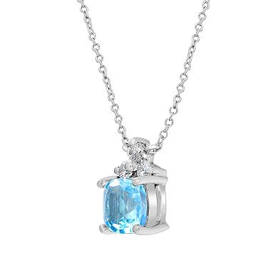 Gemistry Sterling Silver Stone & Cubic Zirconia Cushion Cut Pendant Necklace