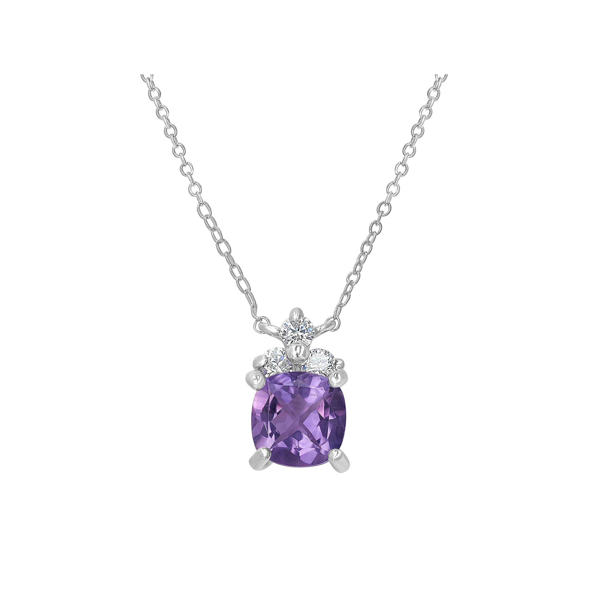 Gemistry Sterling Silver Stone & Cubic Zirconia Cushion Cut Pendant Neckla