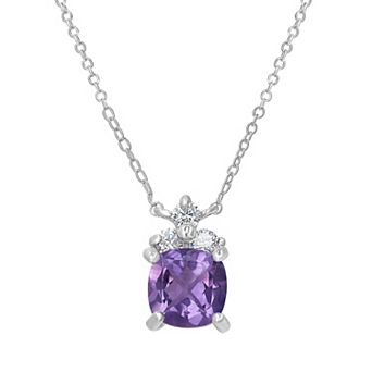 Gemistry Sterling Silver Stone & Cubic Zirconia Cushion Cut Pendant Necklace
