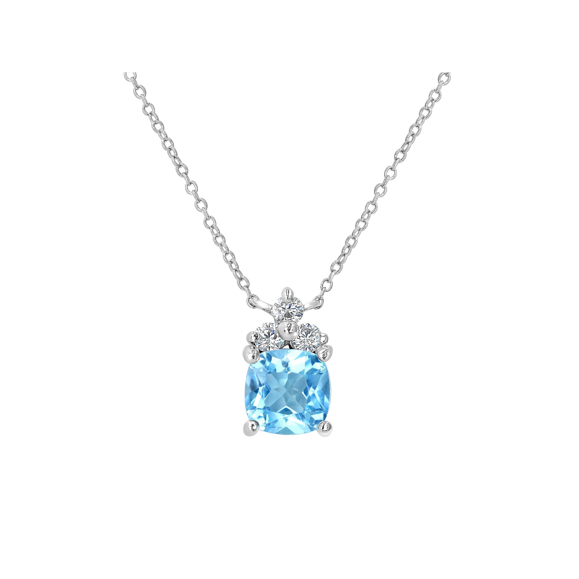 Gemistry Sterling Silver Stone & Cubic Zirconia Cushion Cut Pendant Neckla