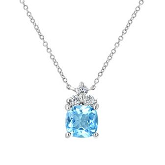 Gemistry Sterling Silver Stone & Cubic Zirconia Cushion Cut Pendant Necklace