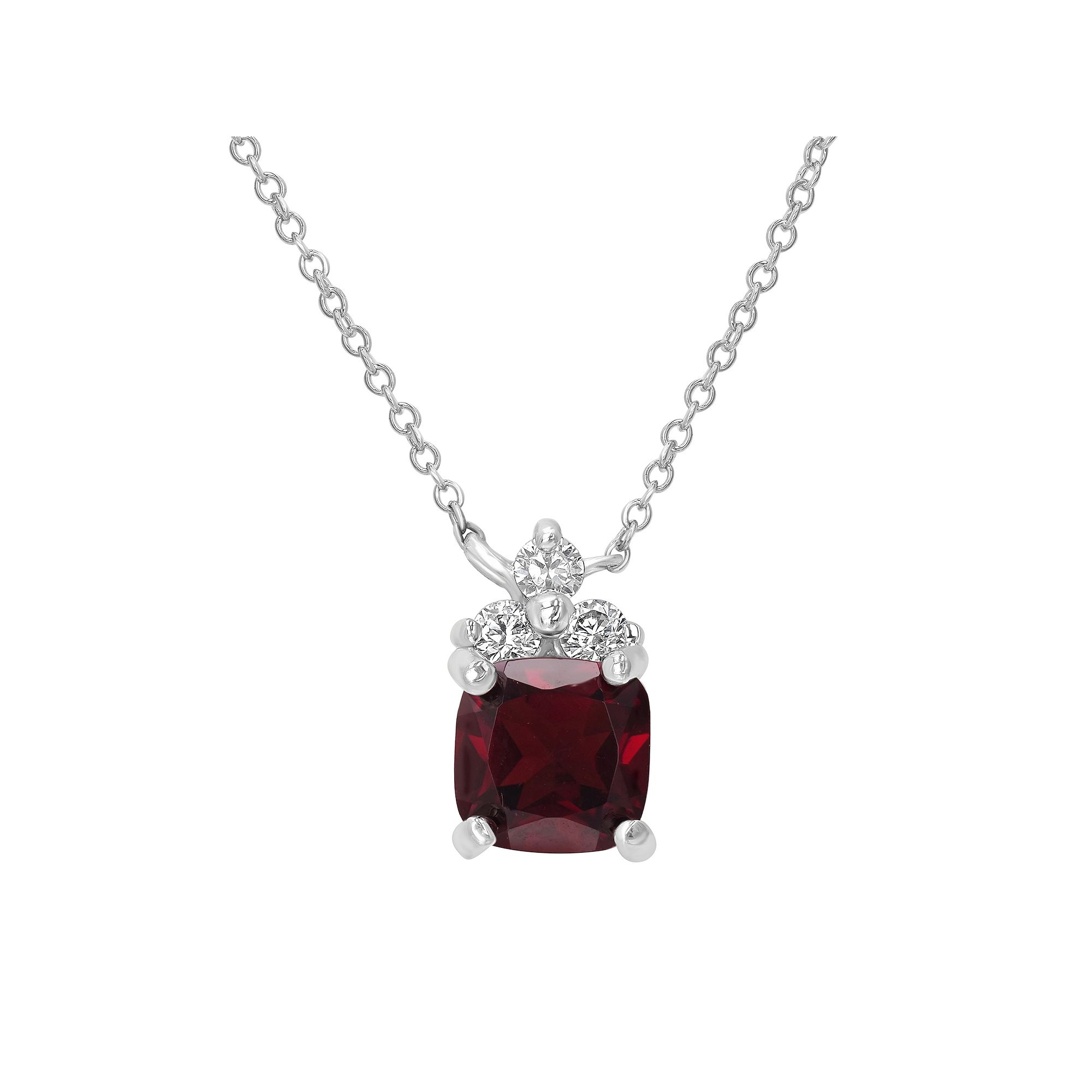 Gemistry Sterling Silver Stone & Cubic Zirconia Cushion Cut Pendant Neckla