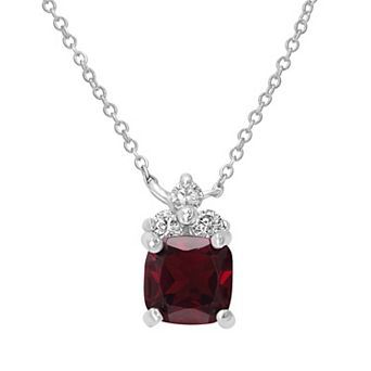 Gemistry Sterling Silver Stone & Cubic Zirconia Cushion Cut Pendant Necklace