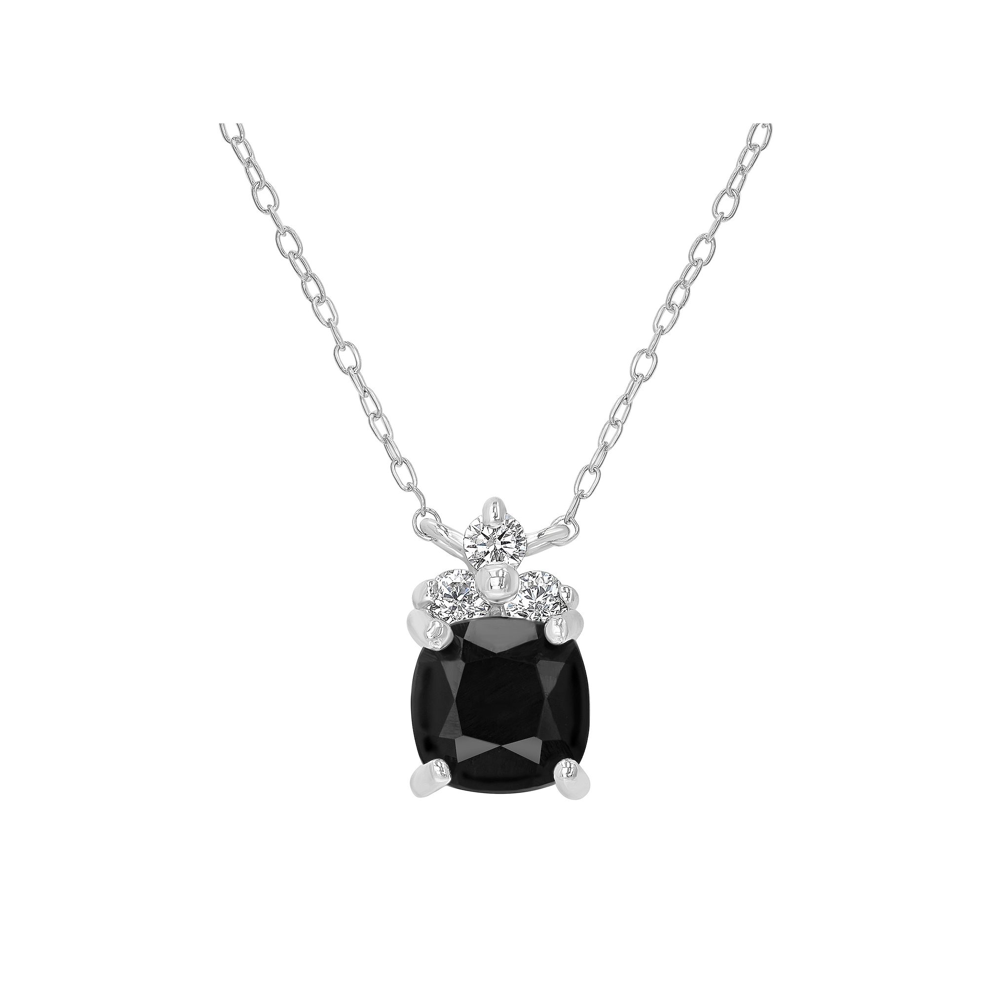 Gemistry Sterling Silver Stone & Cubic Zirconia Cushion Cut Pendant Neckla