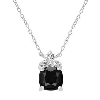 Gemistry Sterling Silver Stone & Cubic Zirconia Cushion Cut Pendant Necklace