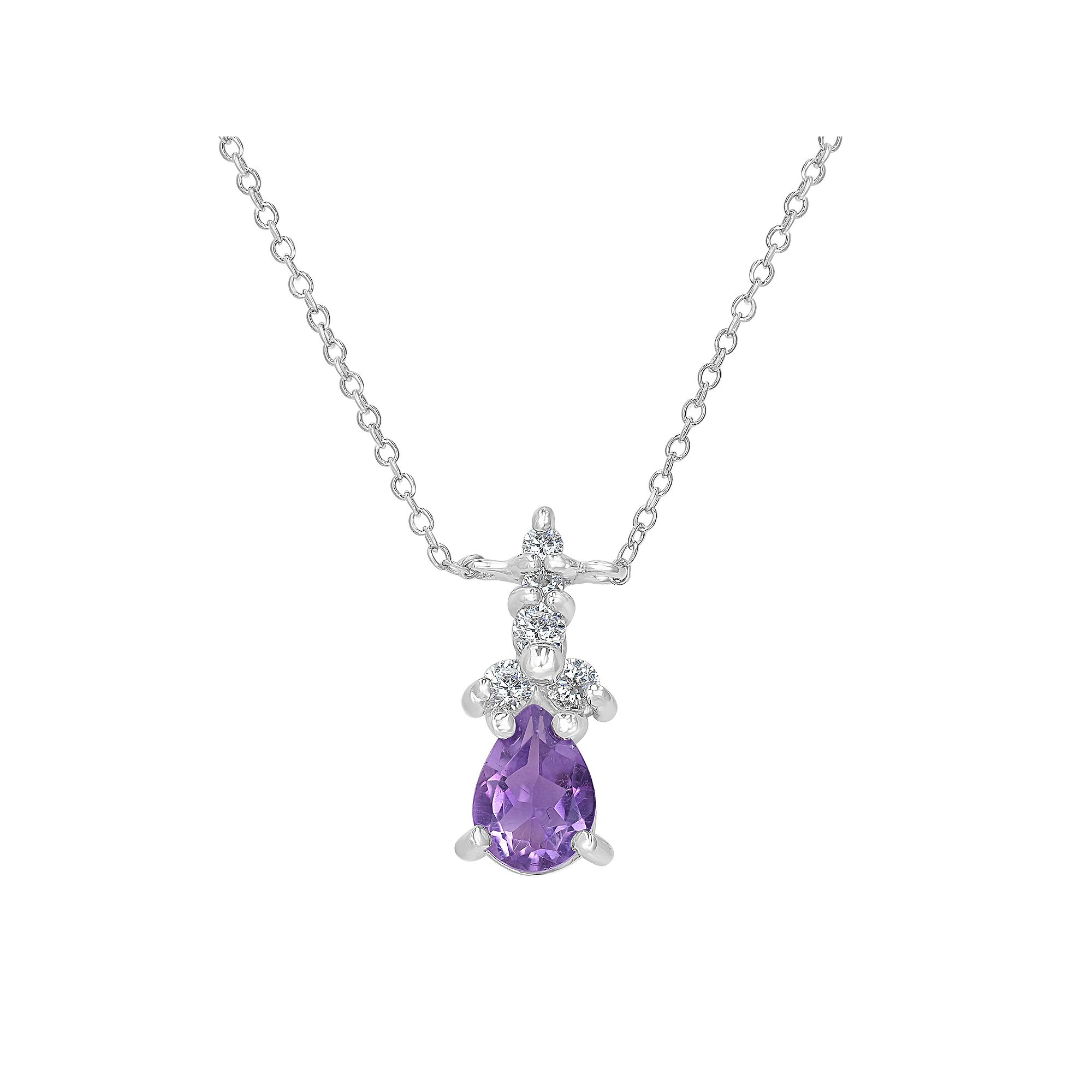 Gemistry Sterling Silver Stone & Cubic Zirconia Pear Pendant Necklace, Wom