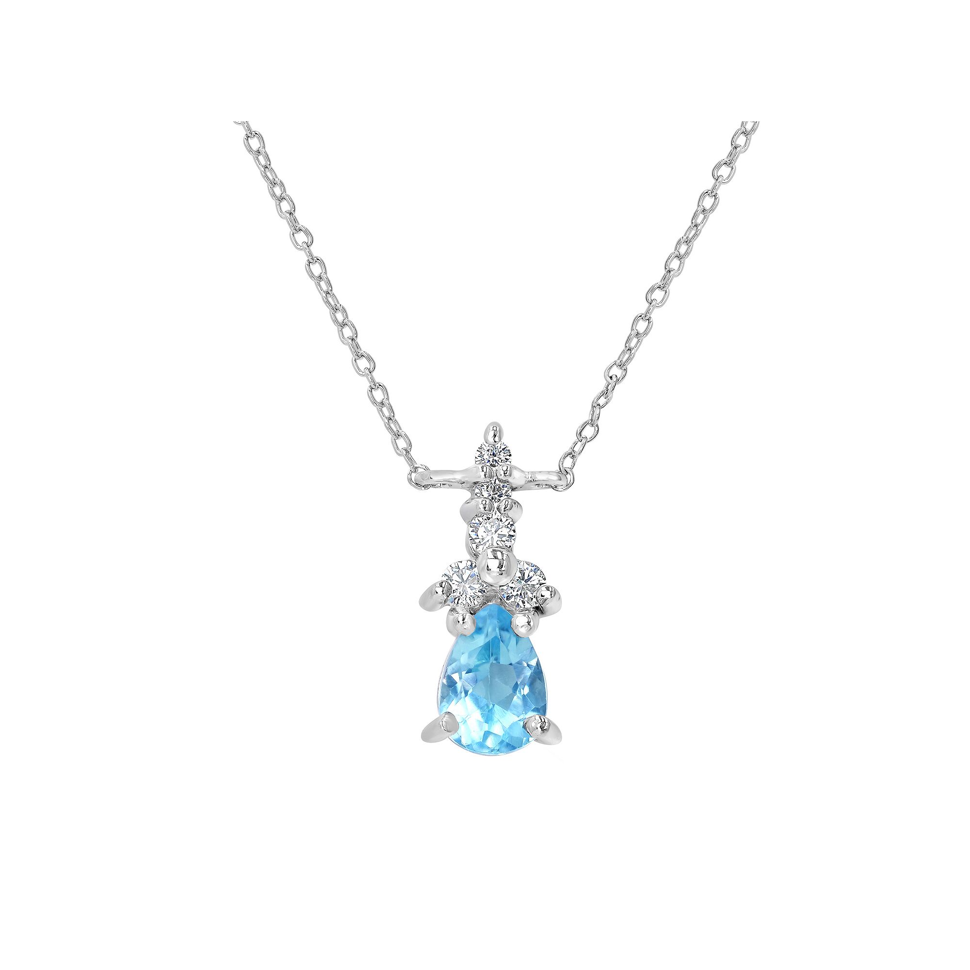 Gemistry Sterling Silver Stone & Cubic Zirconia Pear Pendant Necklace, Wom