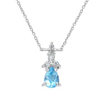 Gemistry Sterling Silver Stone & Cubic Zirconia Pear Pendant Necklace