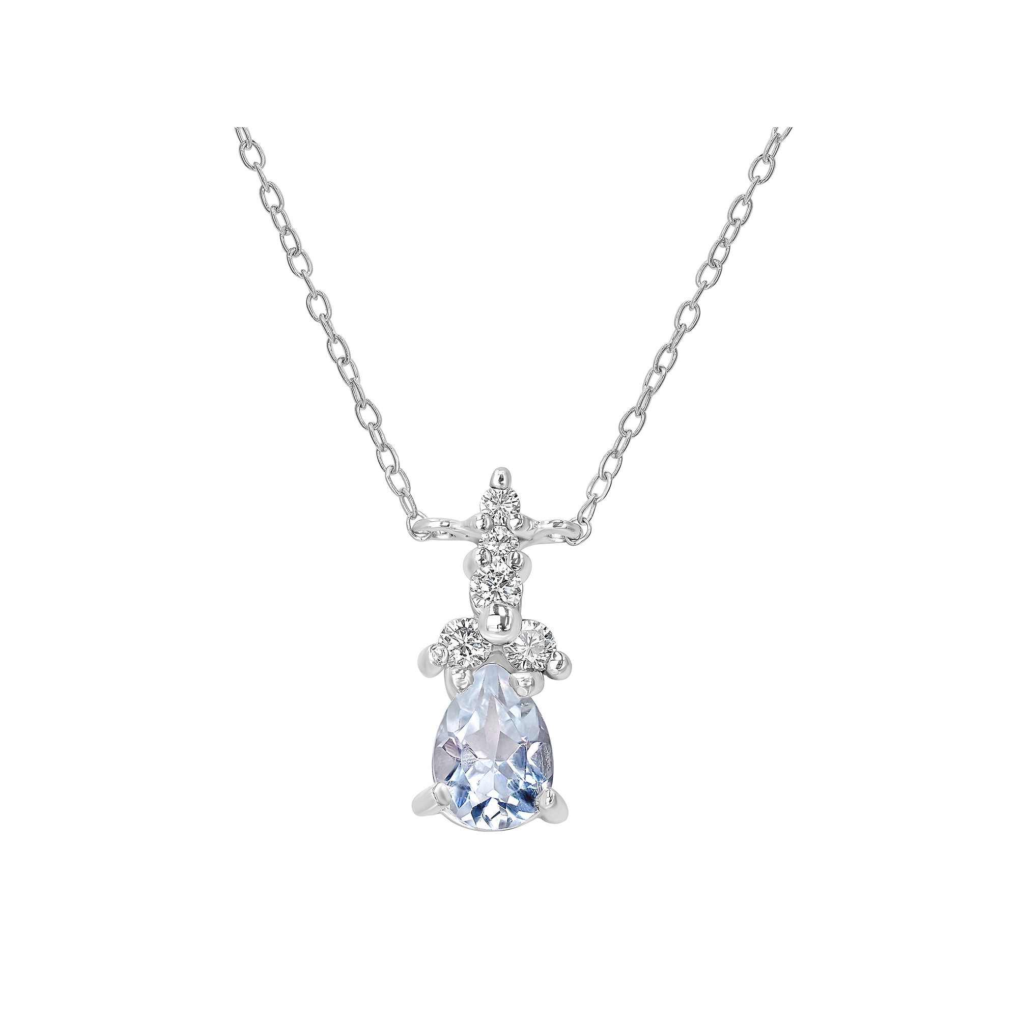 Gemistry Sterling Silver Stone & Cubic Zirconia Pear Pendant Necklace, Wom