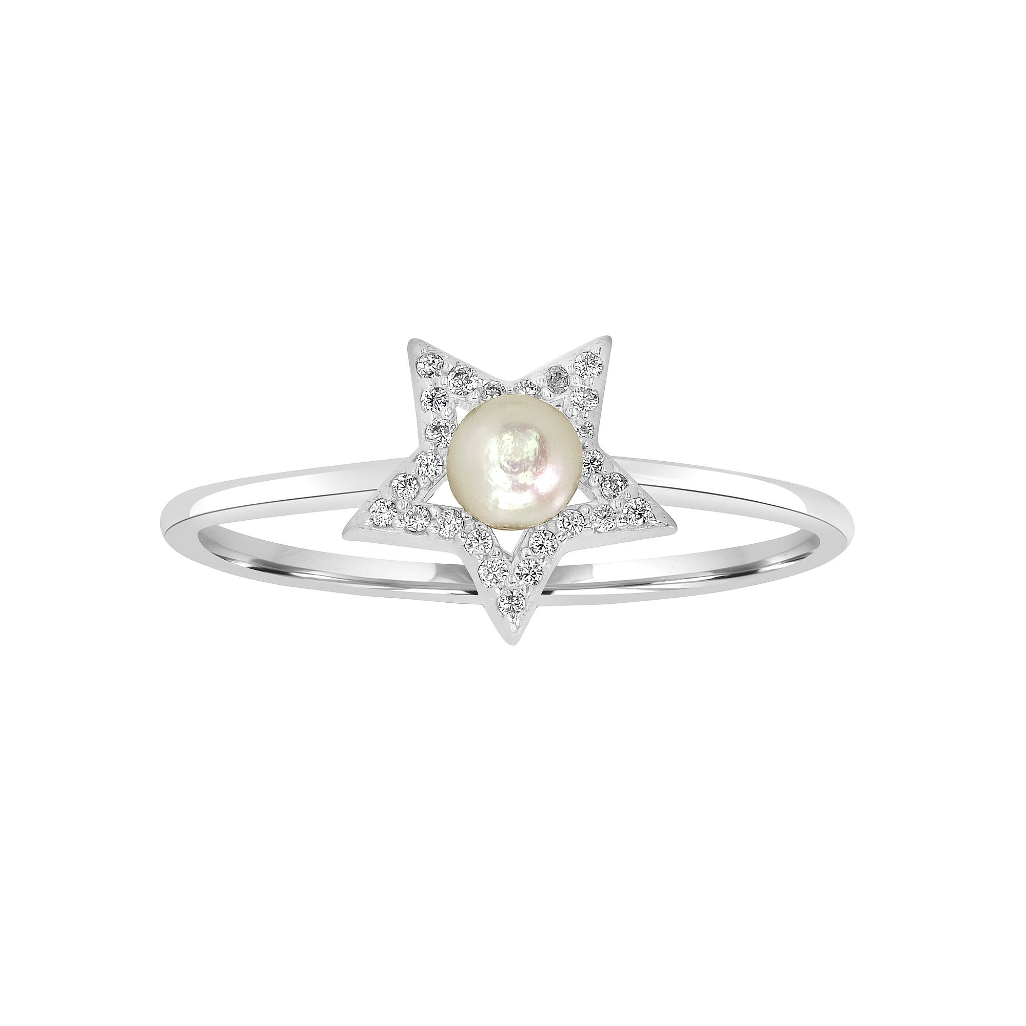 Gemistry Sterling Silver Freshwater Cultured Pearl & Cubic Zirconia Star Ri