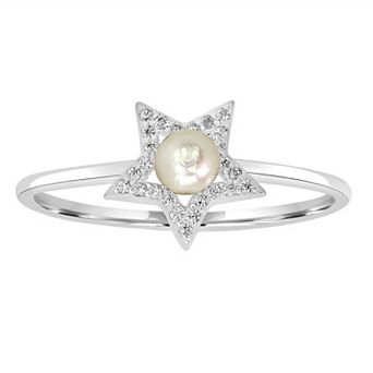 Gemistry Sterling Silver Freshwater Cultured Pearl & Cubic Zirconia Star Ring