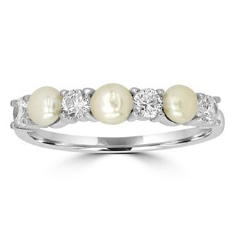 Gemistry Sterling Silver Freshwater Cultured Pearl & Cubic Zirconia Band Ring