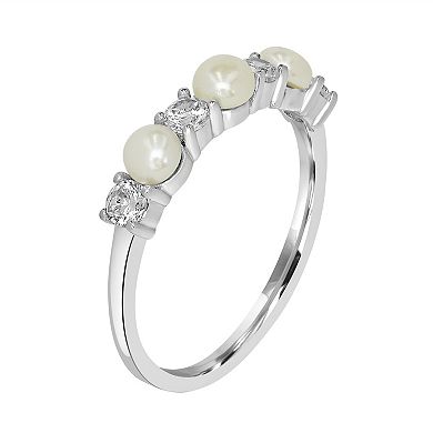 Gemistry Sterling Silver Freshwater Cultured Pearl & Cubic Zirconia Band Ring