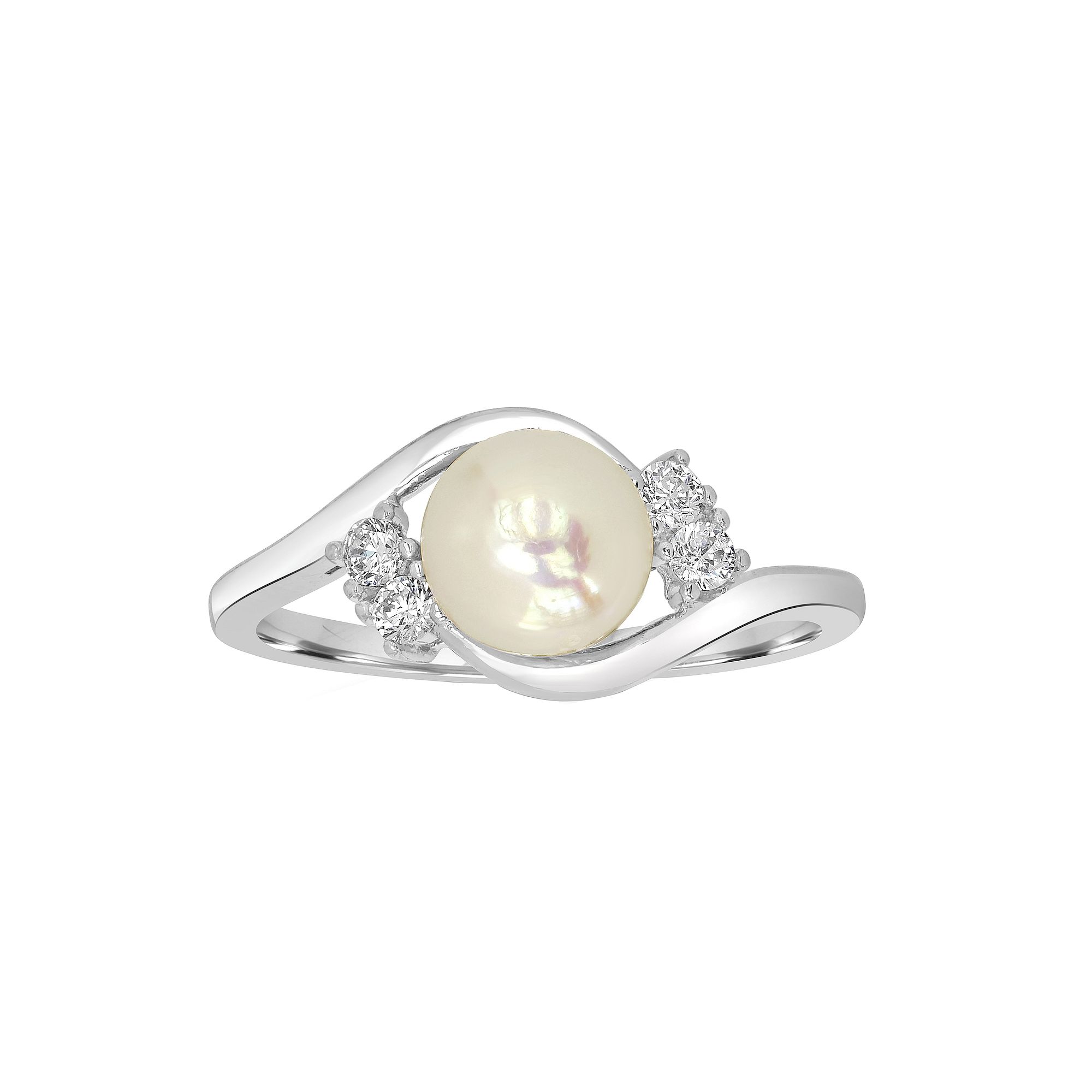 Gemistry Sterling Silver Freshwater Cultured Pearl & Cubic Zirconia Wave Ri