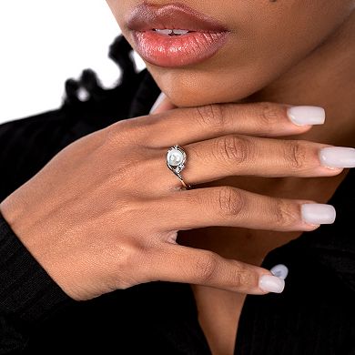 Gemistry Sterling Silver Freshwater Cultured Pearl & Cubic Zirconia Wave Ring