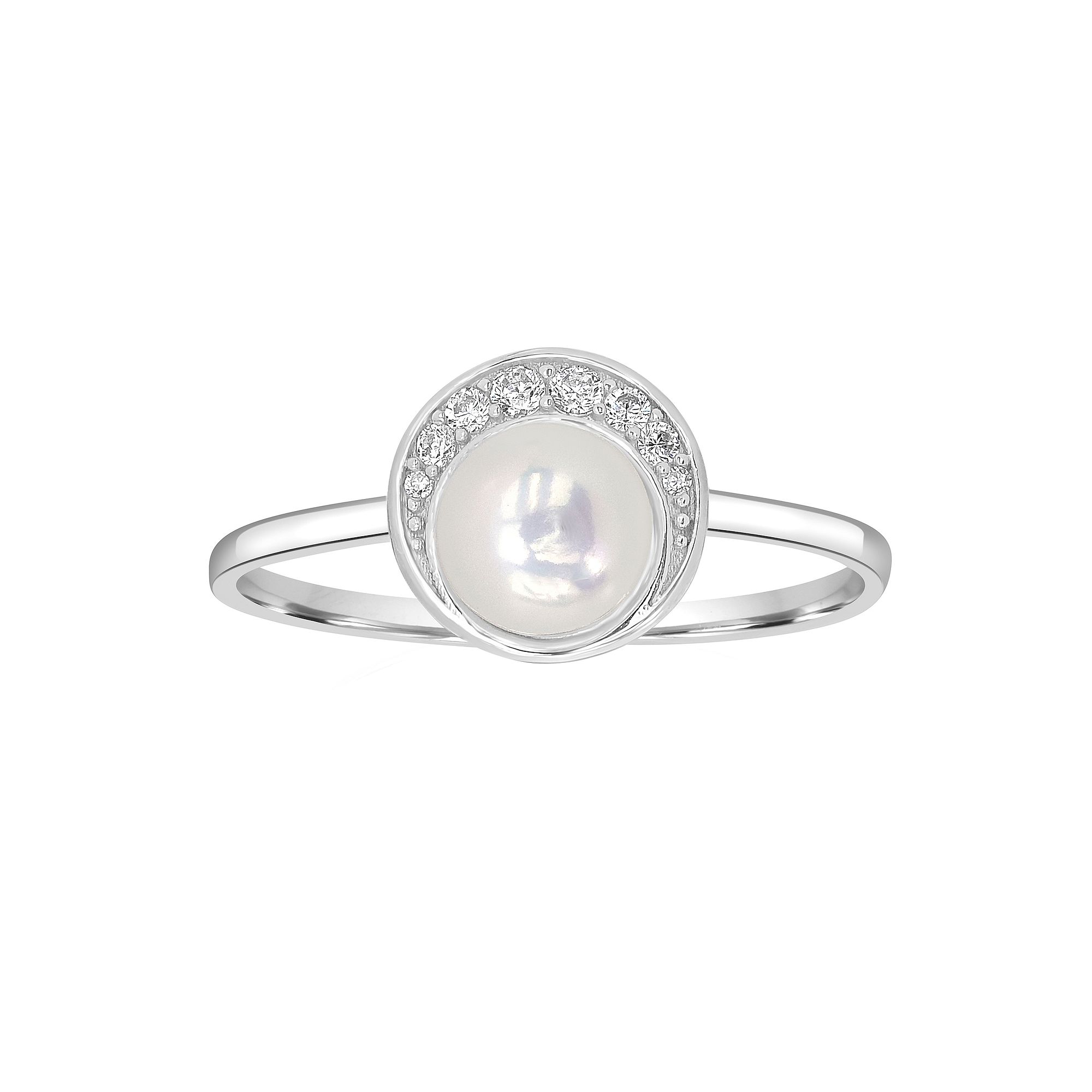 Gemistry Sterling Silver Freshwater Cultured Pearl & Cubic Zirconia Round B