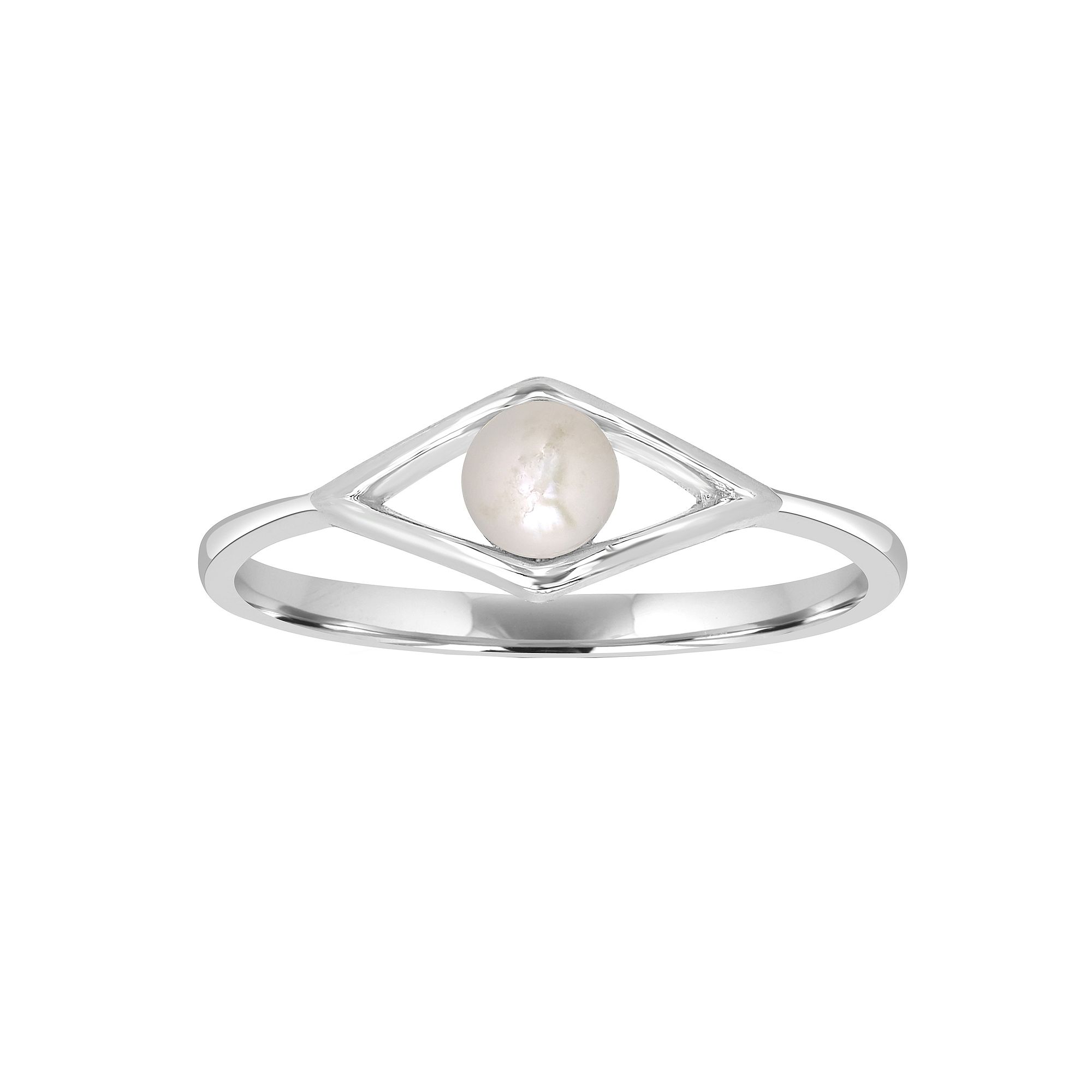 Gemistry Sterling Silver Diamond Border Freshwater Cultured Pearl Ring, Wom
