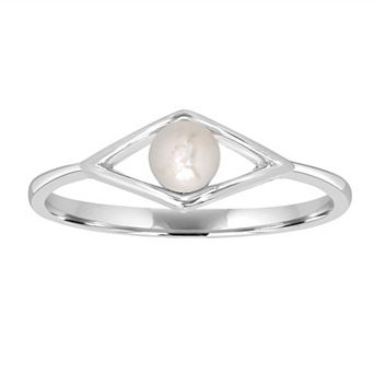 Gemistry Sterling Silver Diamond Border Freshwater Cultured Pearl Ring