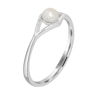 Gemistry Sterling Silver Diamond Border Freshwater Cultured Pearl Ring