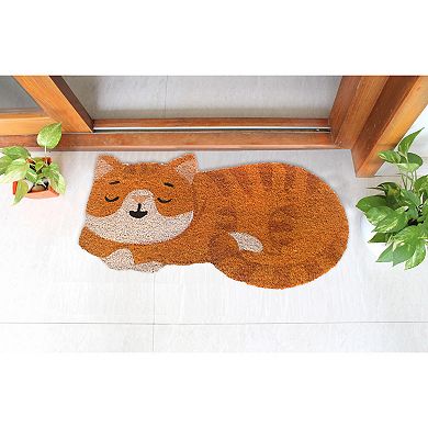 RugSmith Sleeping Orange Tabby Cat Shape Doormat