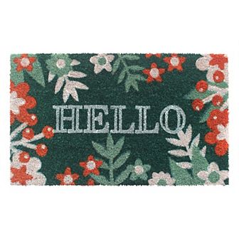 RugSmith Floral Bordered Hello Script Doormat