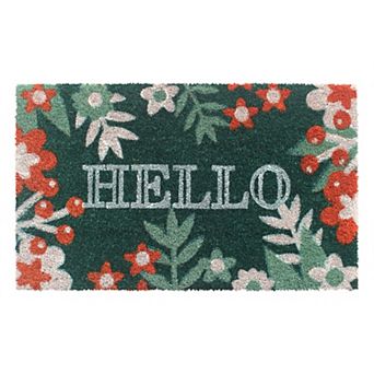 RugSmith Floral Bordered Hello Script Doormat
