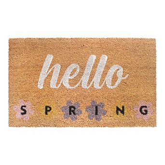 RugSmith Hello Spring Flower Script Doormat