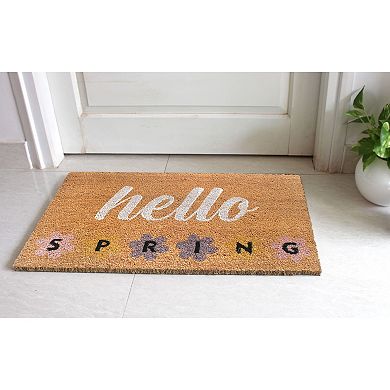 RugSmith Hello Spring Flower Script Doormat